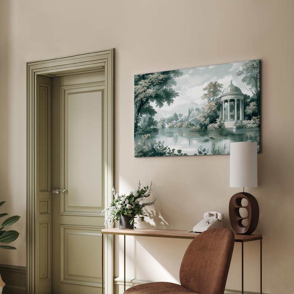 Canvas Print - View of the Park and Lake Retro Vintage Landscape in Greens