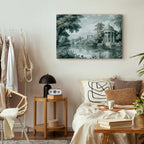 Retro Park and Lake Green Landscape Canvas Print