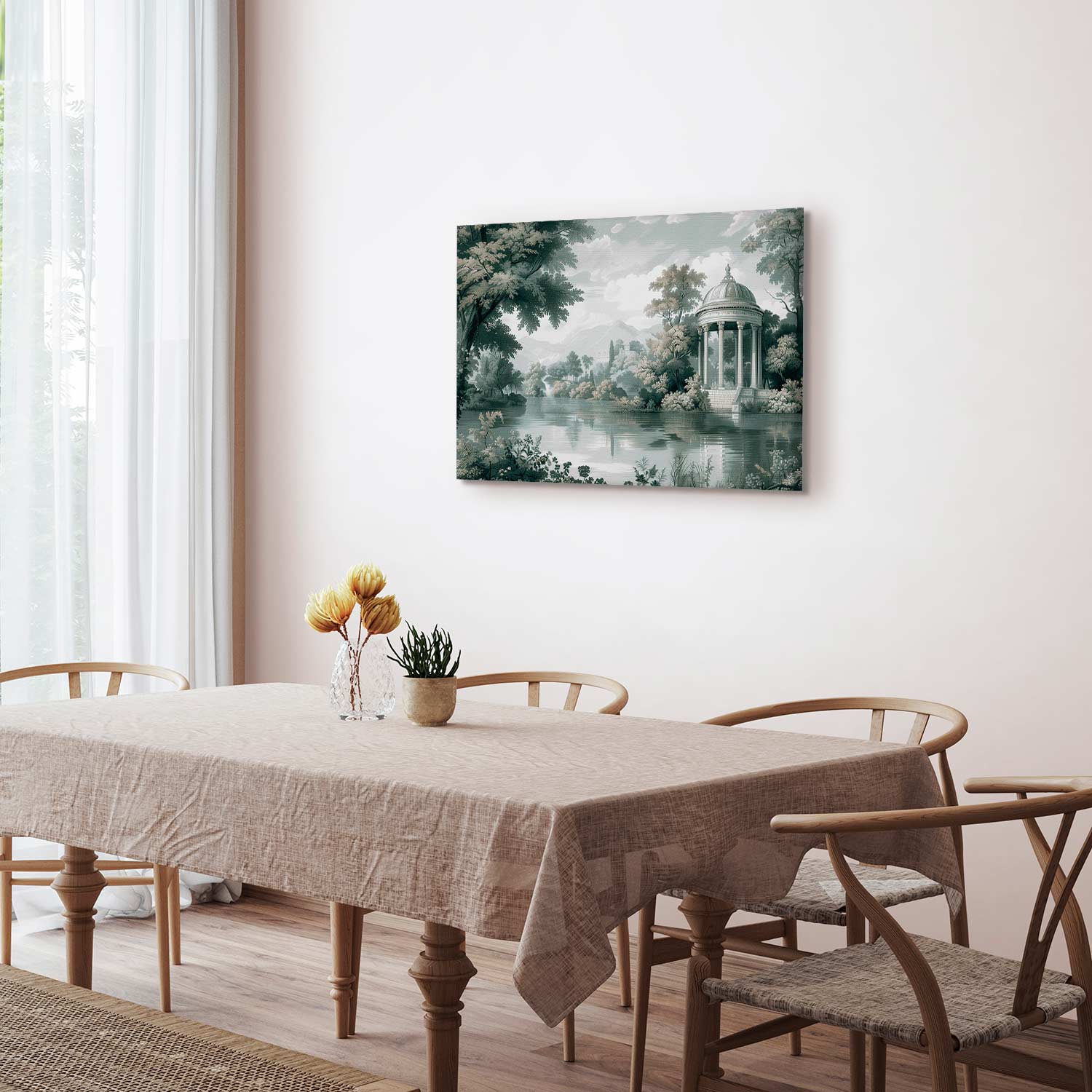 Retro Park and Lake Green Landscape Canvas Print