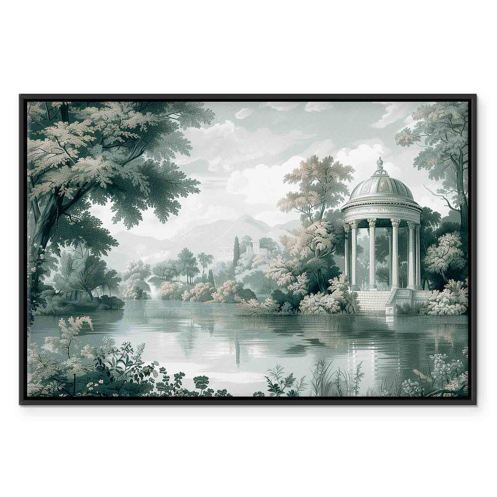 Retro Park and Lake Green Landscape Canvas Print