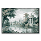 Retro Park and Lake Green Landscape Canvas Print