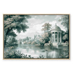 Retro Park and Lake Green Landscape Canvas Print