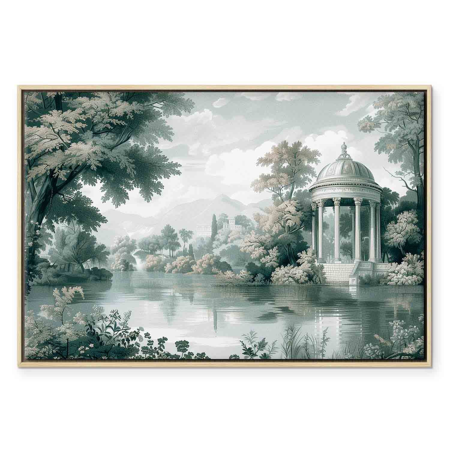Retro Park and Lake Green Landscape Canvas Print