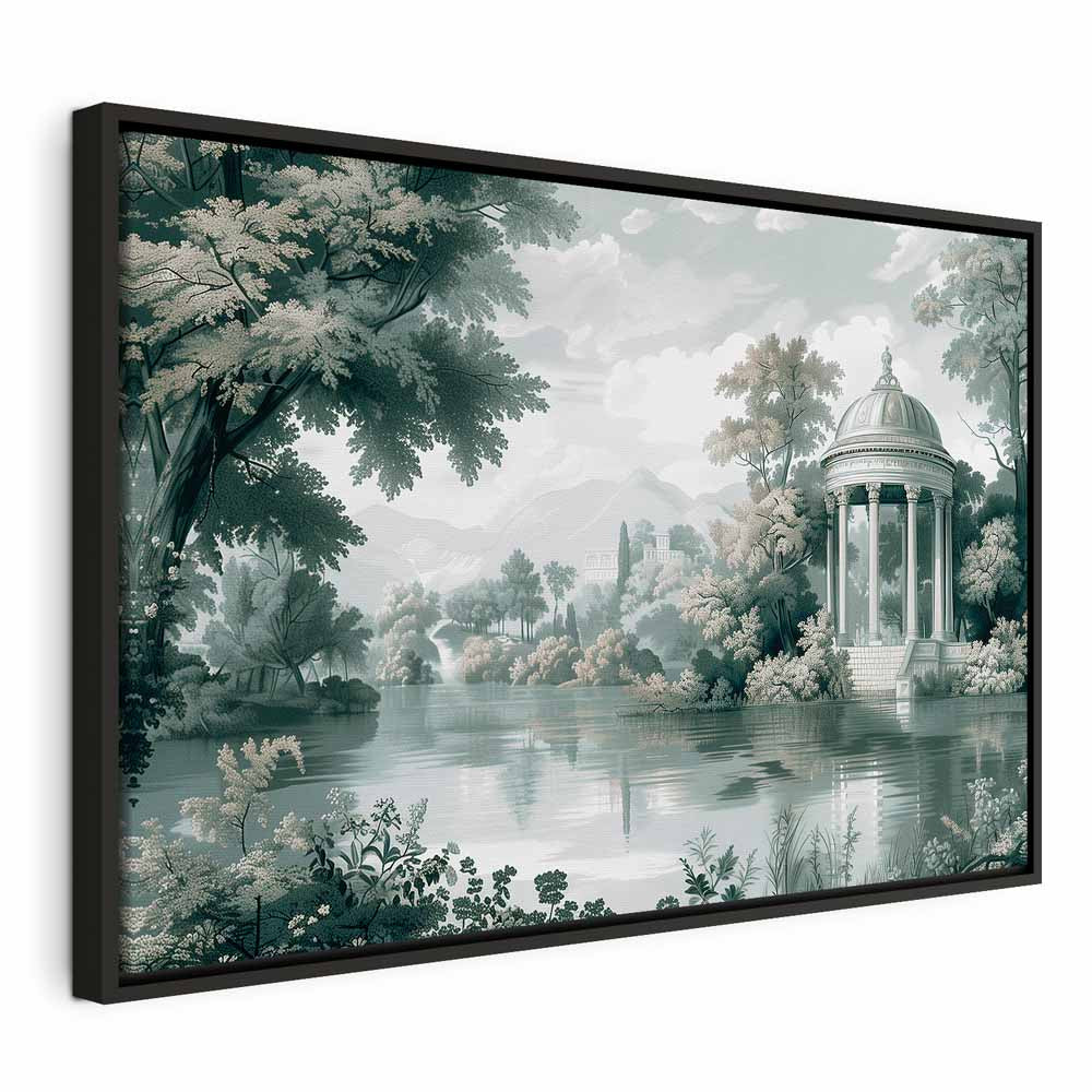 Canvas Print - View of the Park and Lake Retro Vintage Landscape in Greens