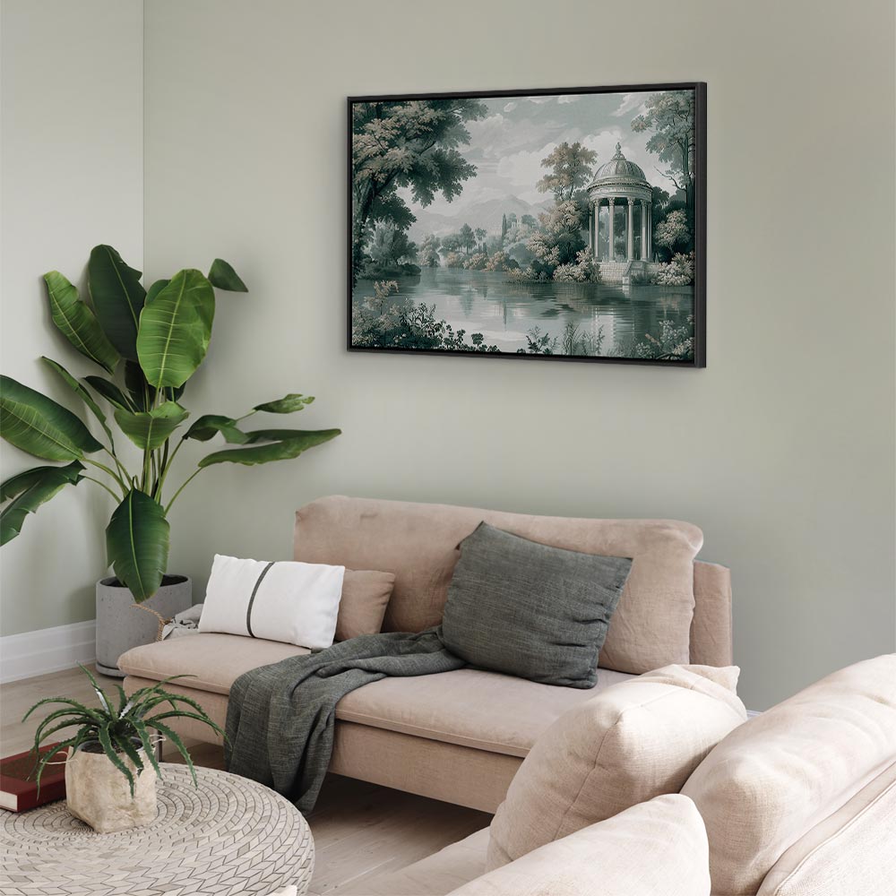 Canvas Print - View of the Park and Lake Retro Vintage Landscape in Greens