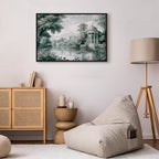 Canvas Print - View of the Park and Lake Retro Vintage Landscape in Greens