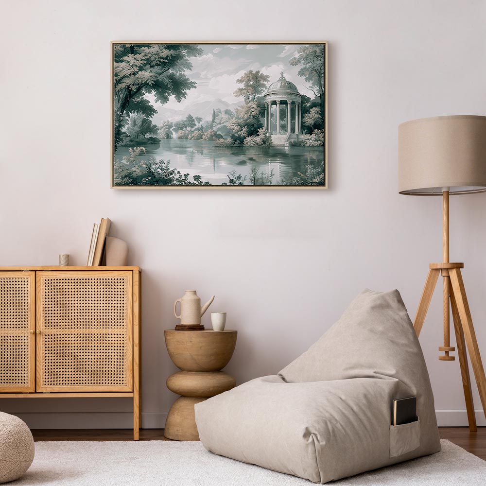 Canvas Print - View of the Park and Lake Retro Vintage Landscape in Greens