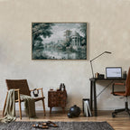 Canvas Print - View of the Park and Lake Retro Vintage Landscape in Greens