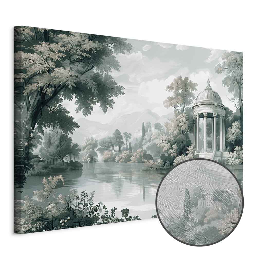 Retro Park and Lake Green Landscape Canvas Print