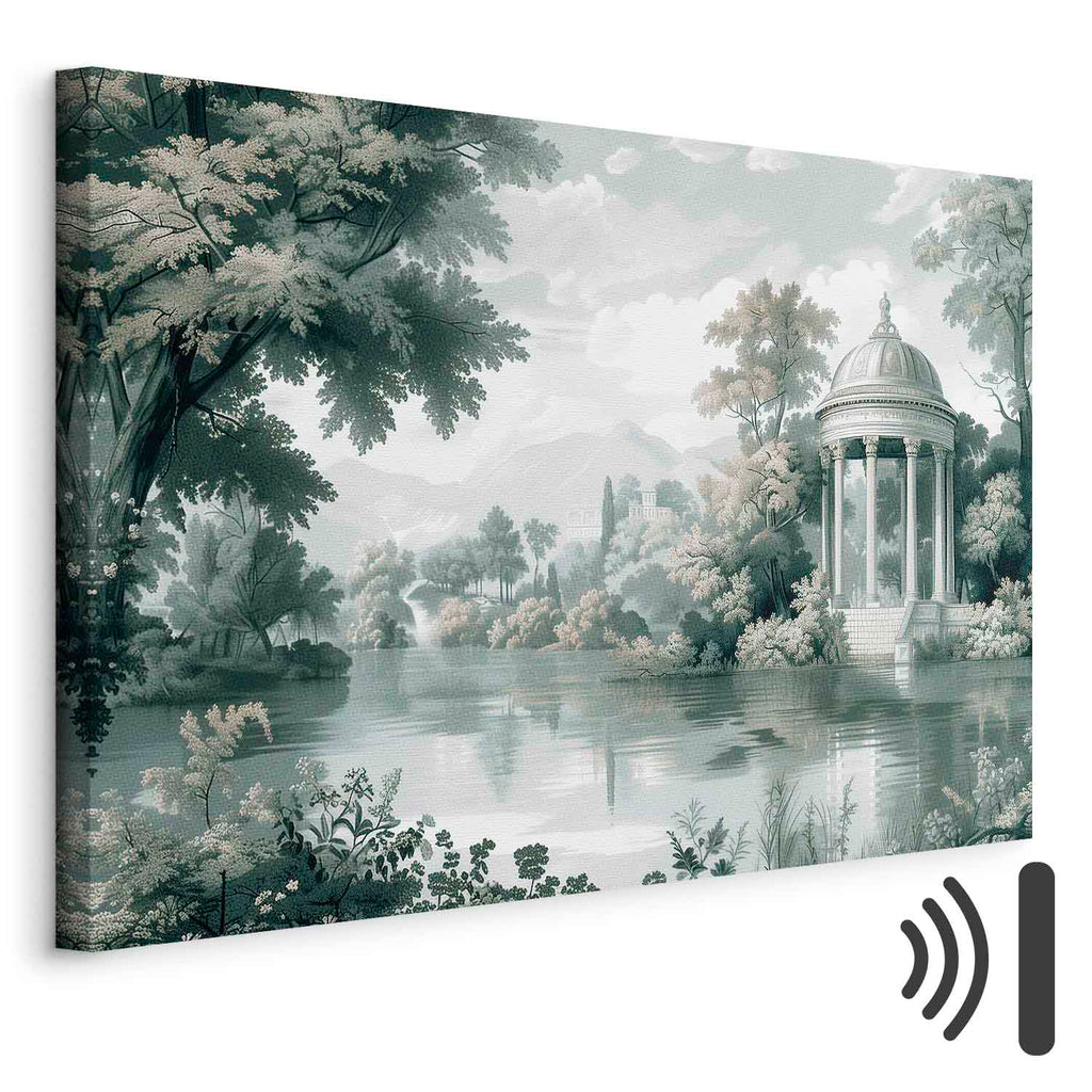 Retro Park and Lake Green Landscape Canvas Print