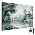 Retro Park and Lake Green Landscape Canvas Print