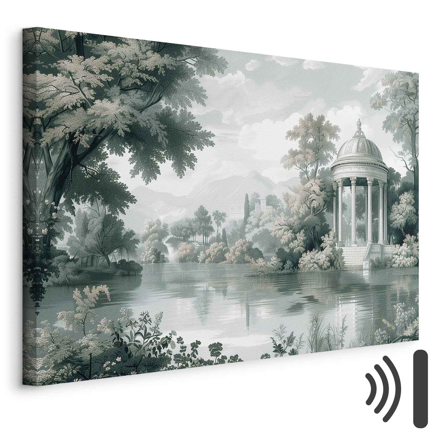 Retro Park and Lake Green Landscape Canvas Print