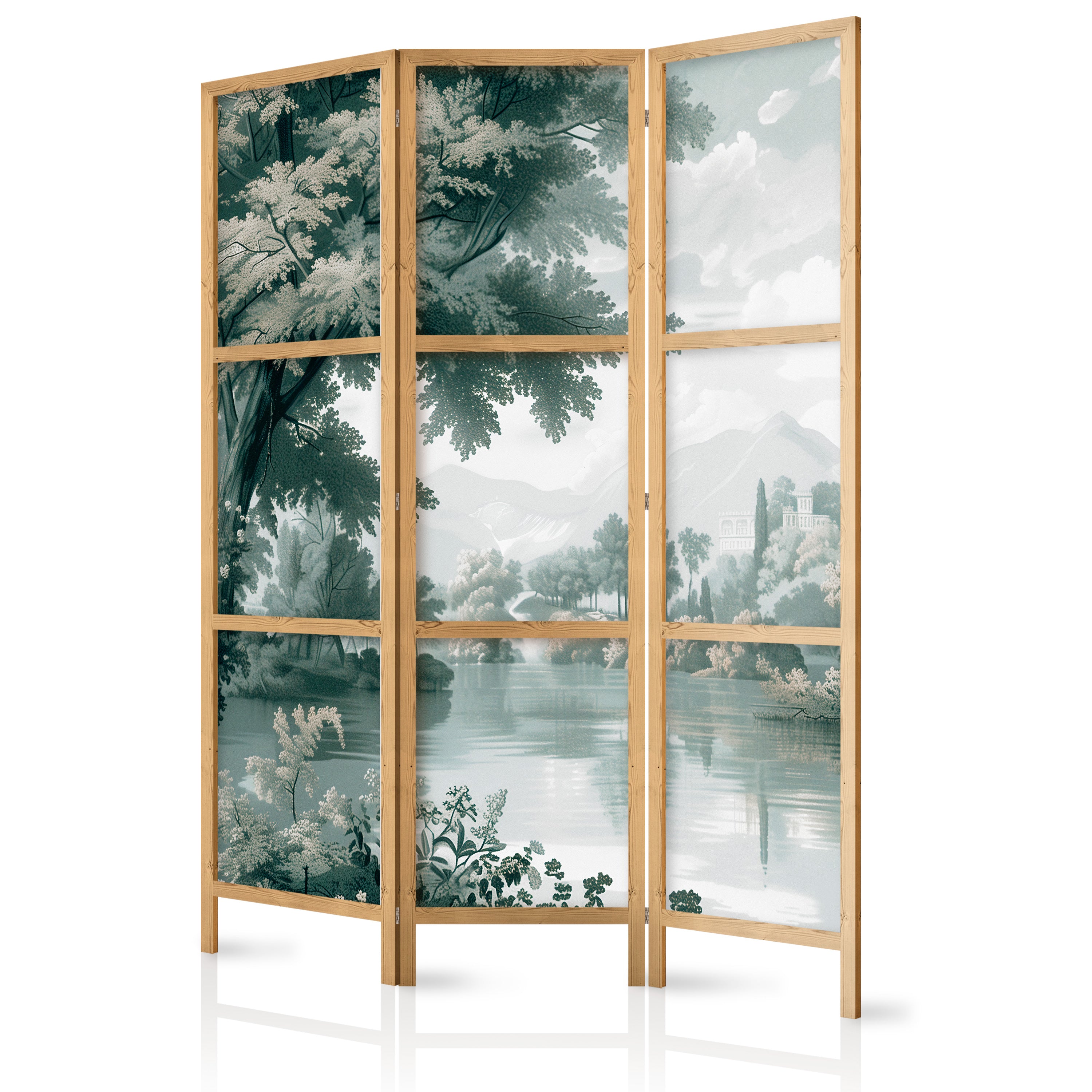 Japanese Room Divider - Park and Lake Landscape in Greens