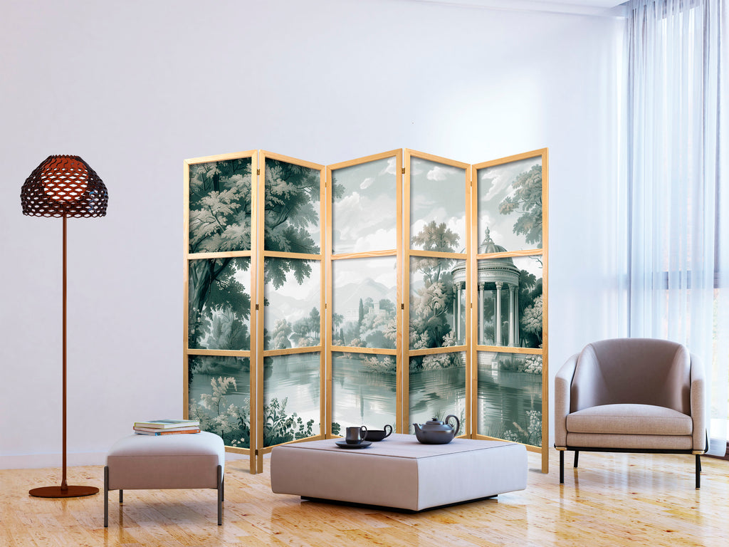 Japanese Room Divider - 5-Panel Greens Landscape
