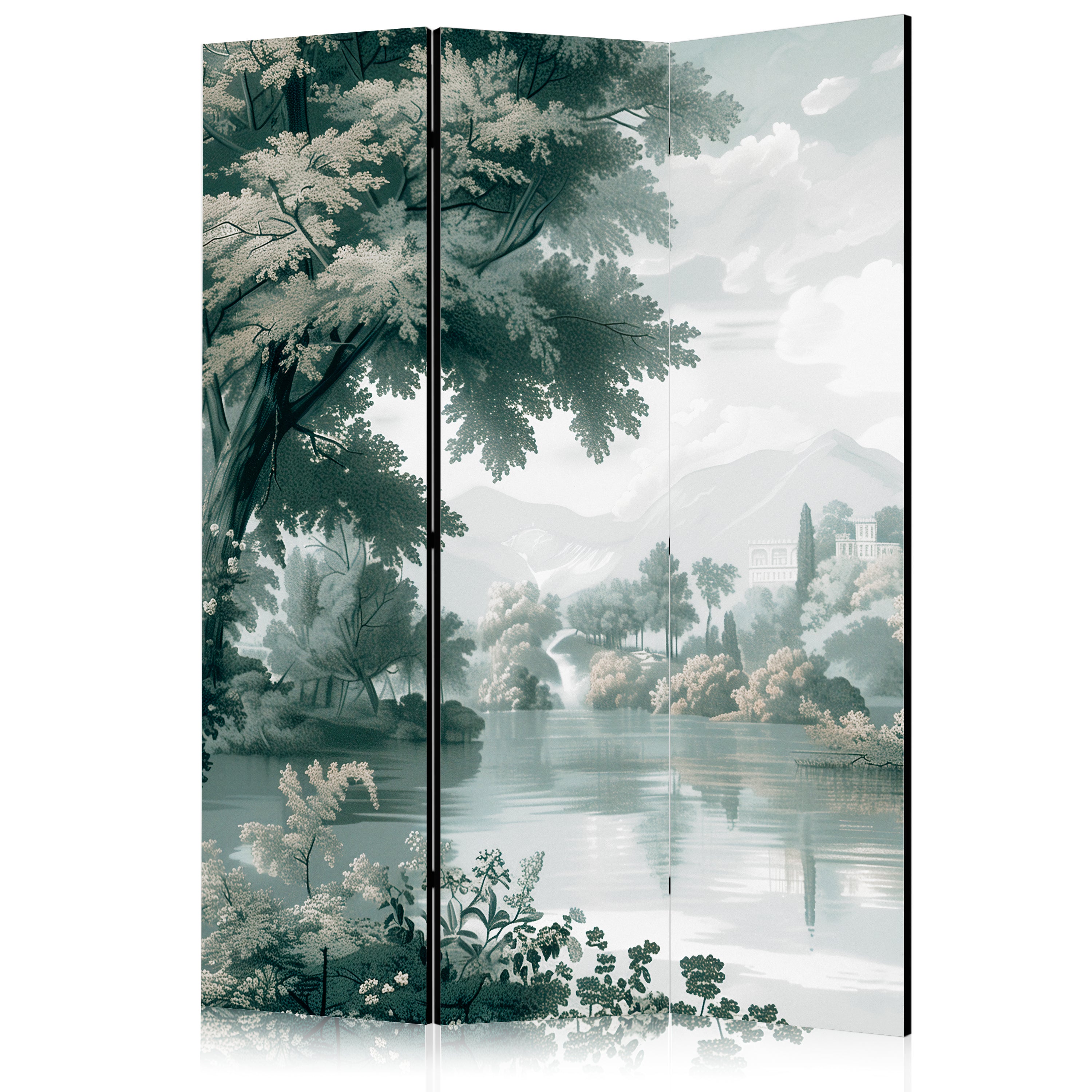 Room Divider - Retro Green Landscape - 3-Panel