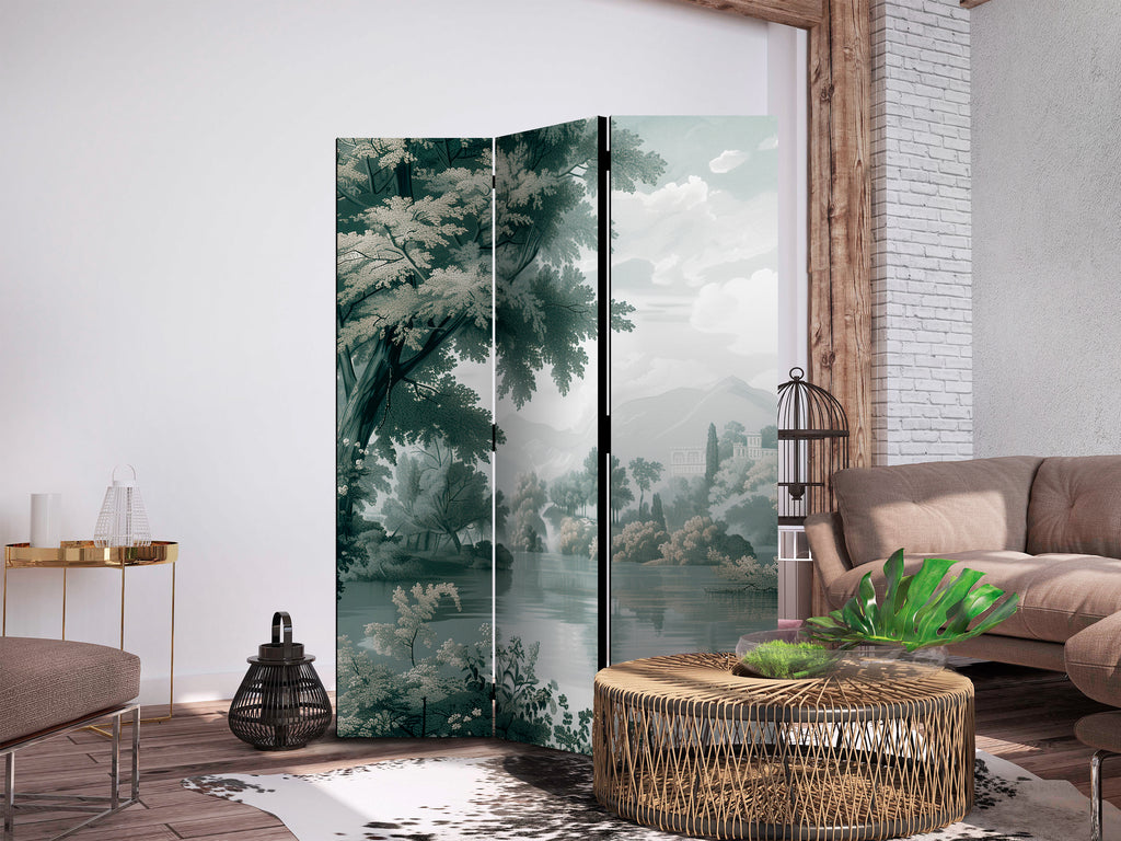Room Divider - Retro Green Landscape - 3-Panel