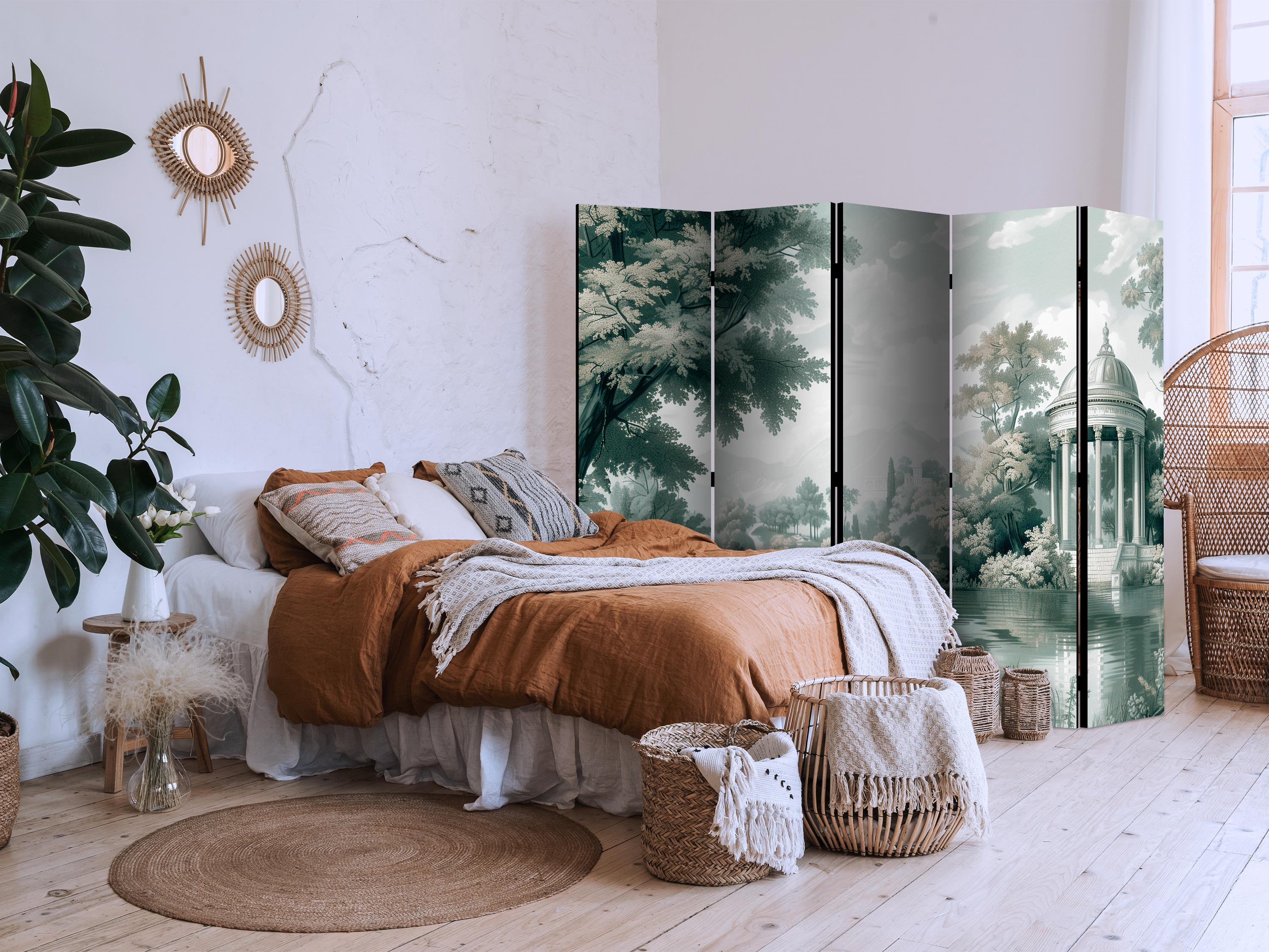 Room Divider Park & Lake Landscape Greens Retro Vintage