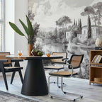 Black and White Vintage Pond Boat Landscape Wall Mural