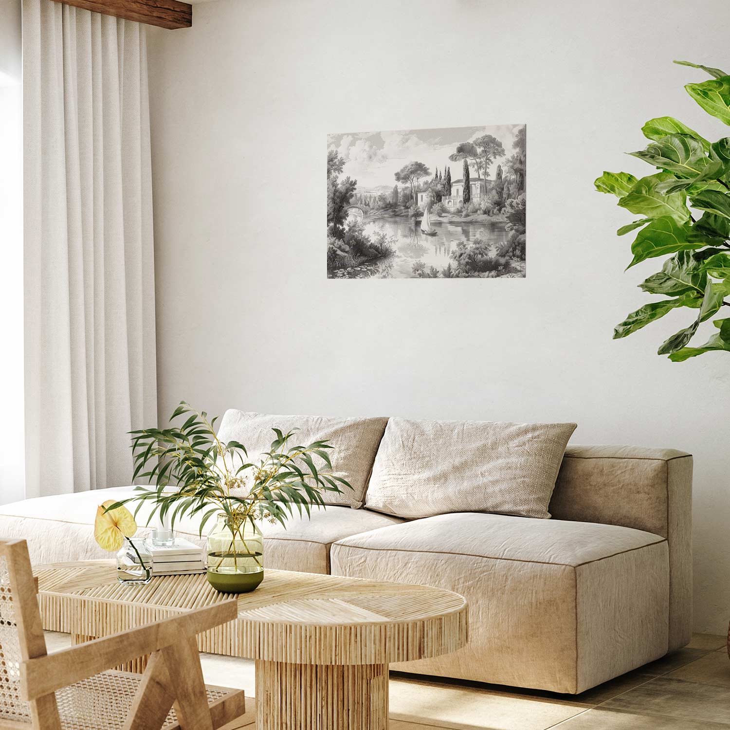 Vintage Black-and-White Pond Landscape Poster