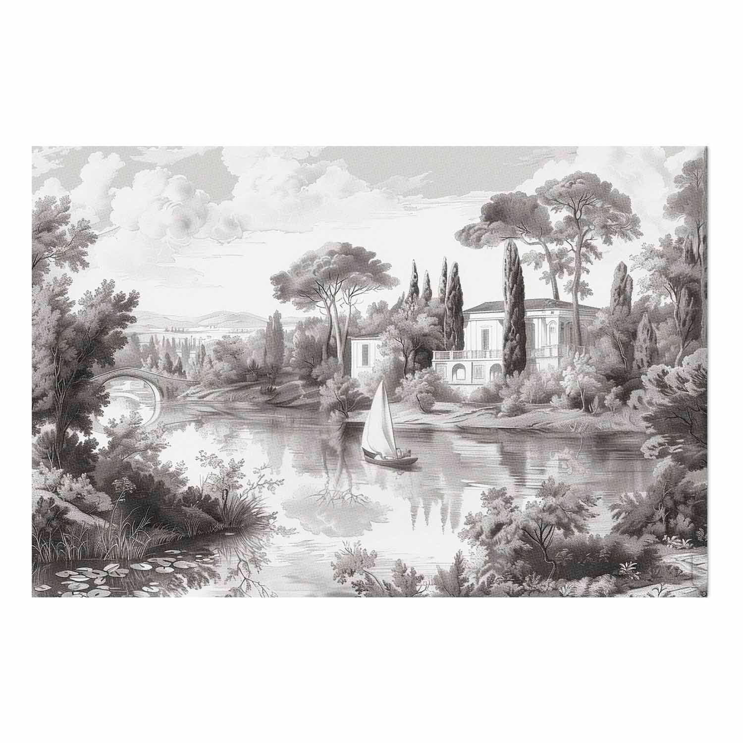 Vintage Black-and-White Pond Landscape Poster