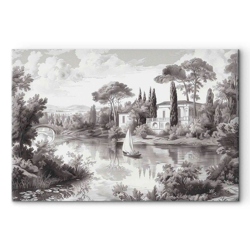 Vintage Pond Boat Black and White Canvas Print
