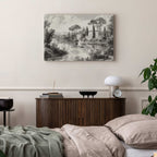 Vintage Pond Boat Black and White Canvas Print