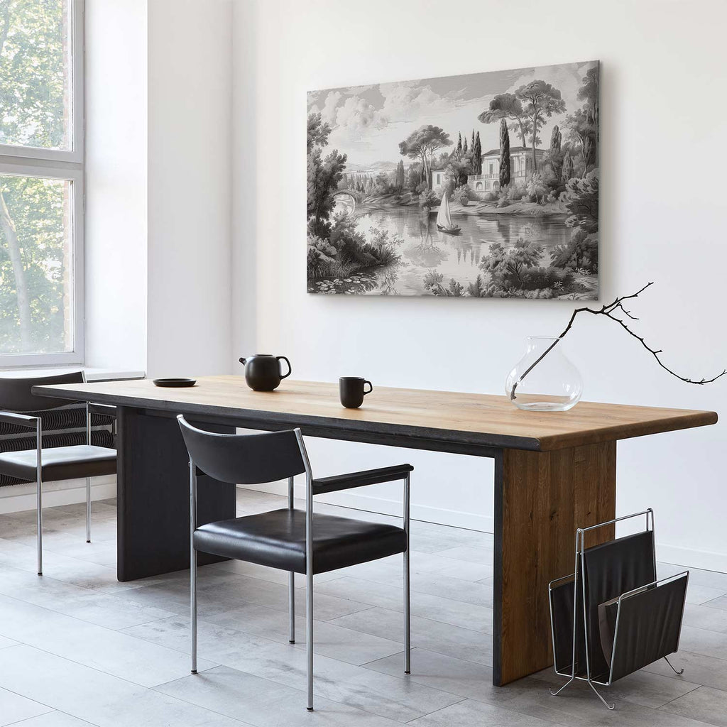 Vintage Pond Boat Black and White Canvas Print