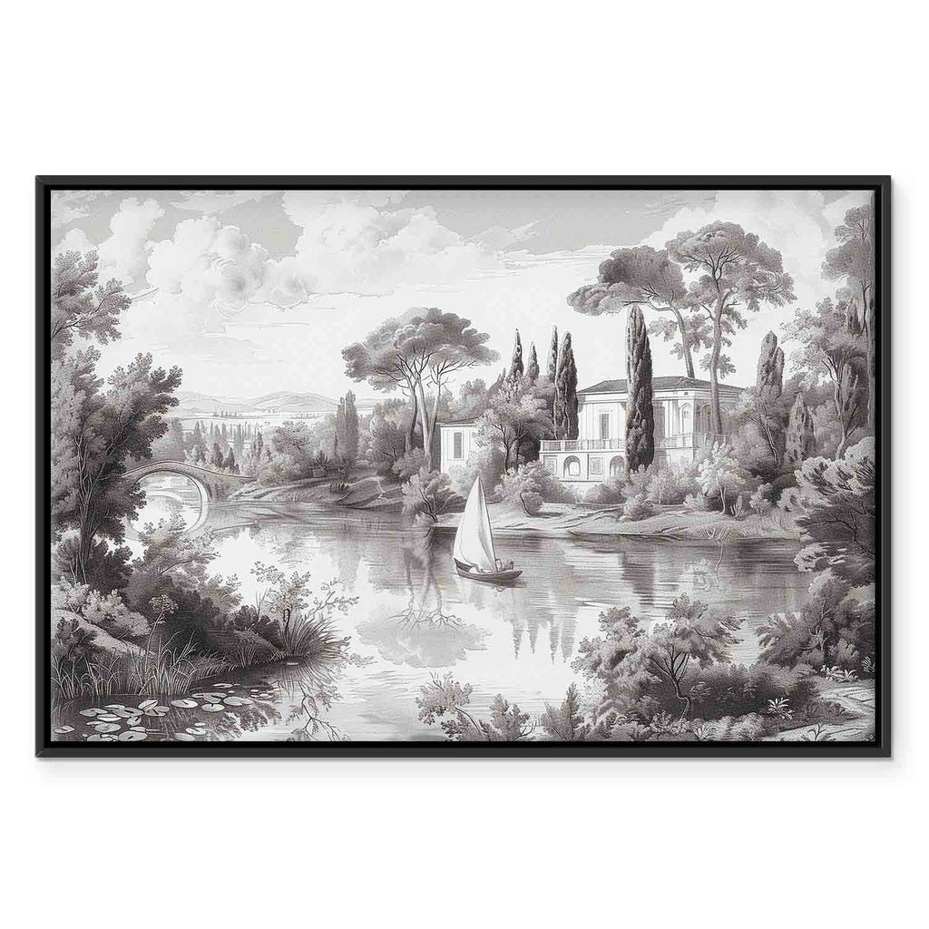 Vintage Pond Boat Black and White Canvas Print