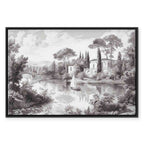 Vintage Pond Boat Black and White Canvas Print
