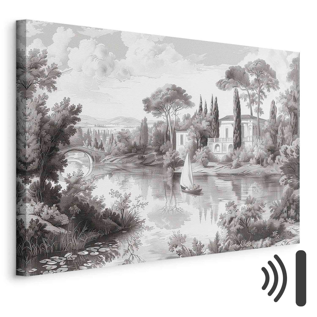 Vintage Pond Boat Black and White Canvas Print