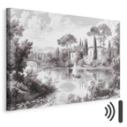 Vintage Pond Boat Black and White Canvas Print
