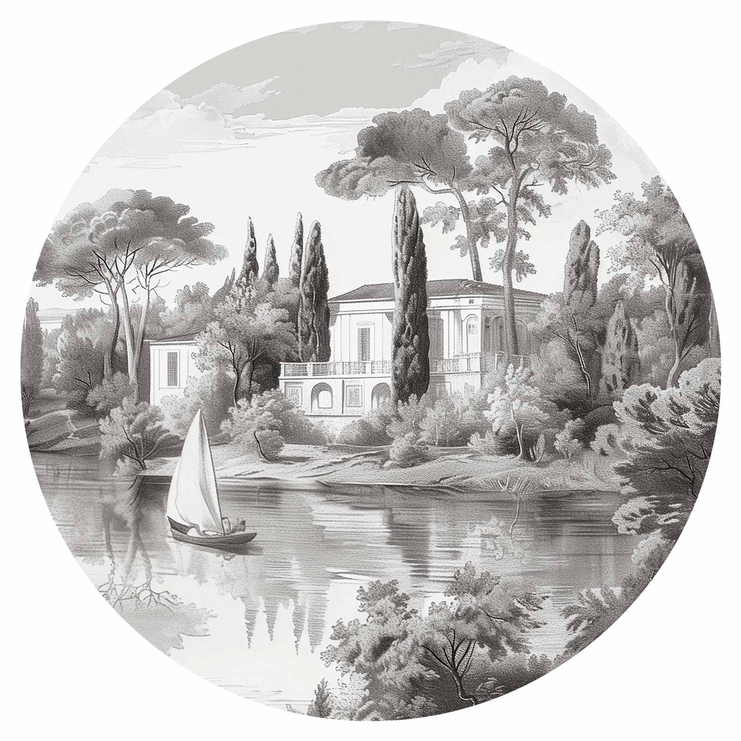 Vintage Pond Landscape Round Wall Mural