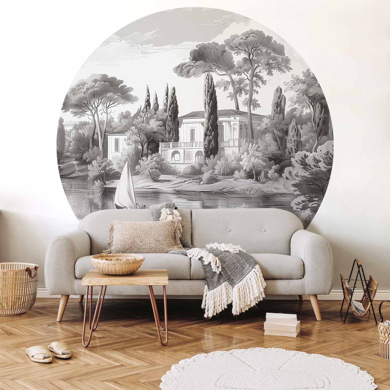 Vintage Pond Landscape Round Wall Mural