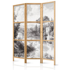 Japanese Room Divider - 3-Panel Landscape in Black & White