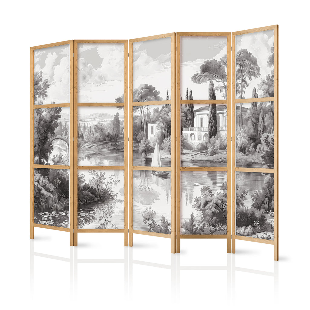Japanese Room Divider - Vintage Landscape Print for Grey Living Rooms
