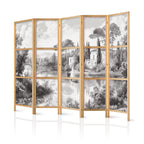 Japanese Room Divider - Vintage Landscape Print for Grey Living Rooms
