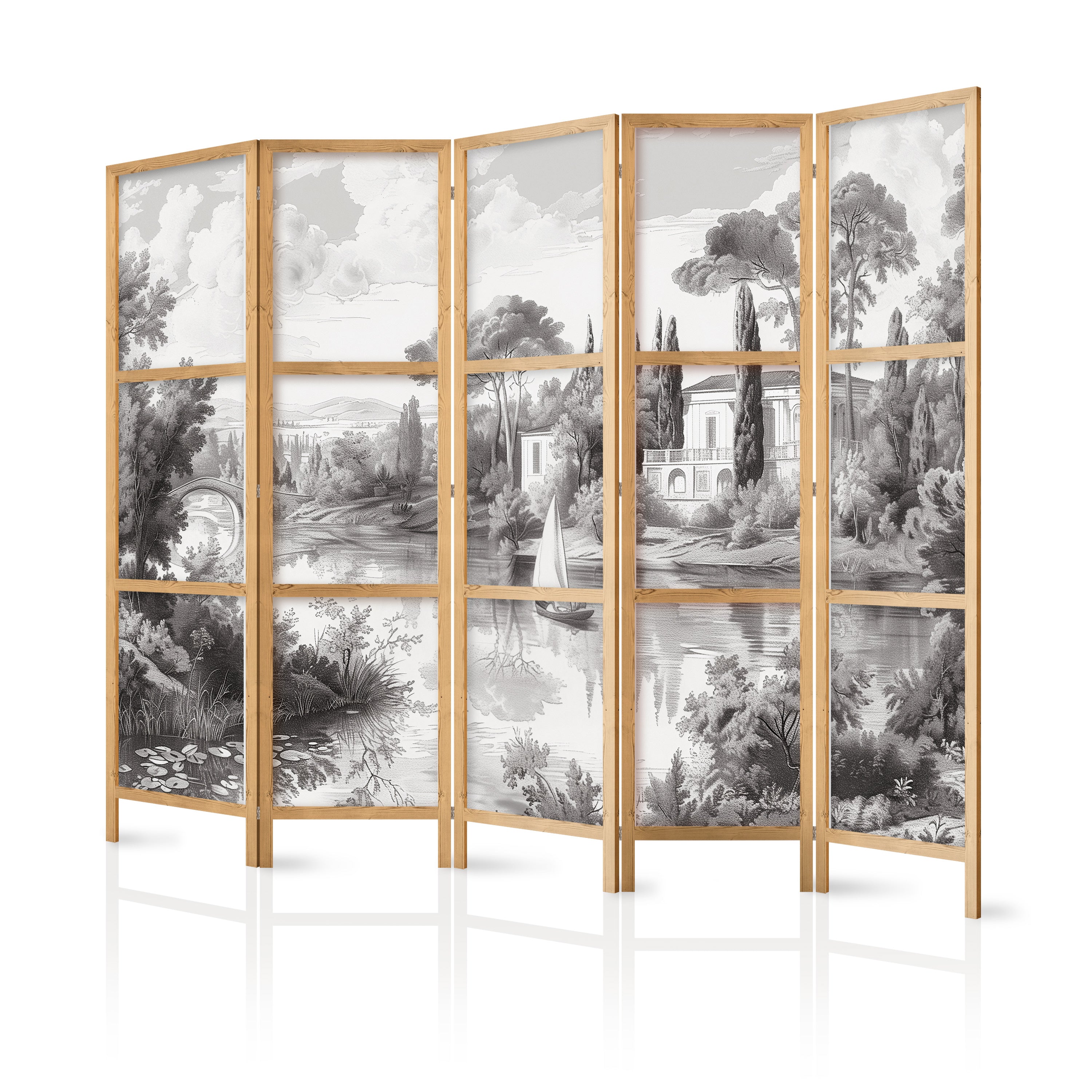 Japanese Room Divider - Vintage Landscape Print for Grey Living Rooms