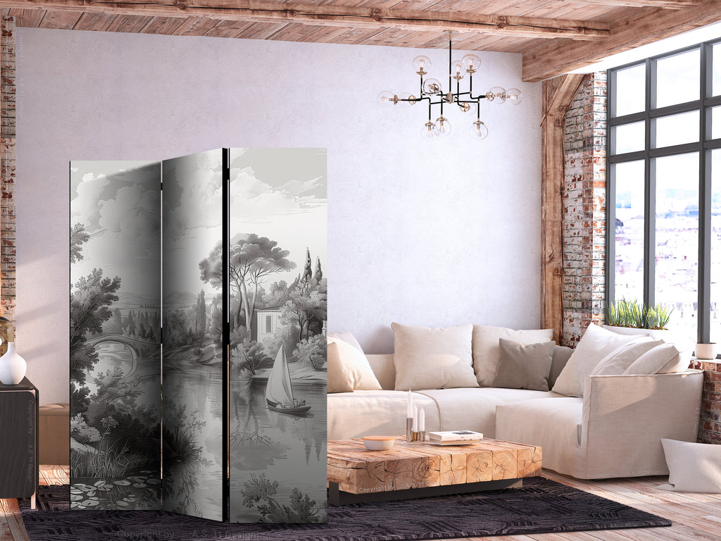 Room Divider - Vintage Landscape in Black & White