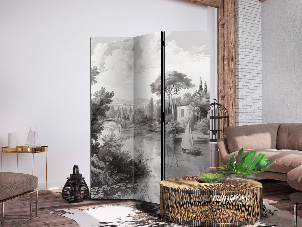 Room Divider - Vintage Landscape in Black & White