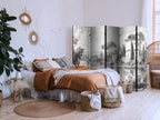 Room Divider - Black and White Vintage Landscape with a Pond and Boat