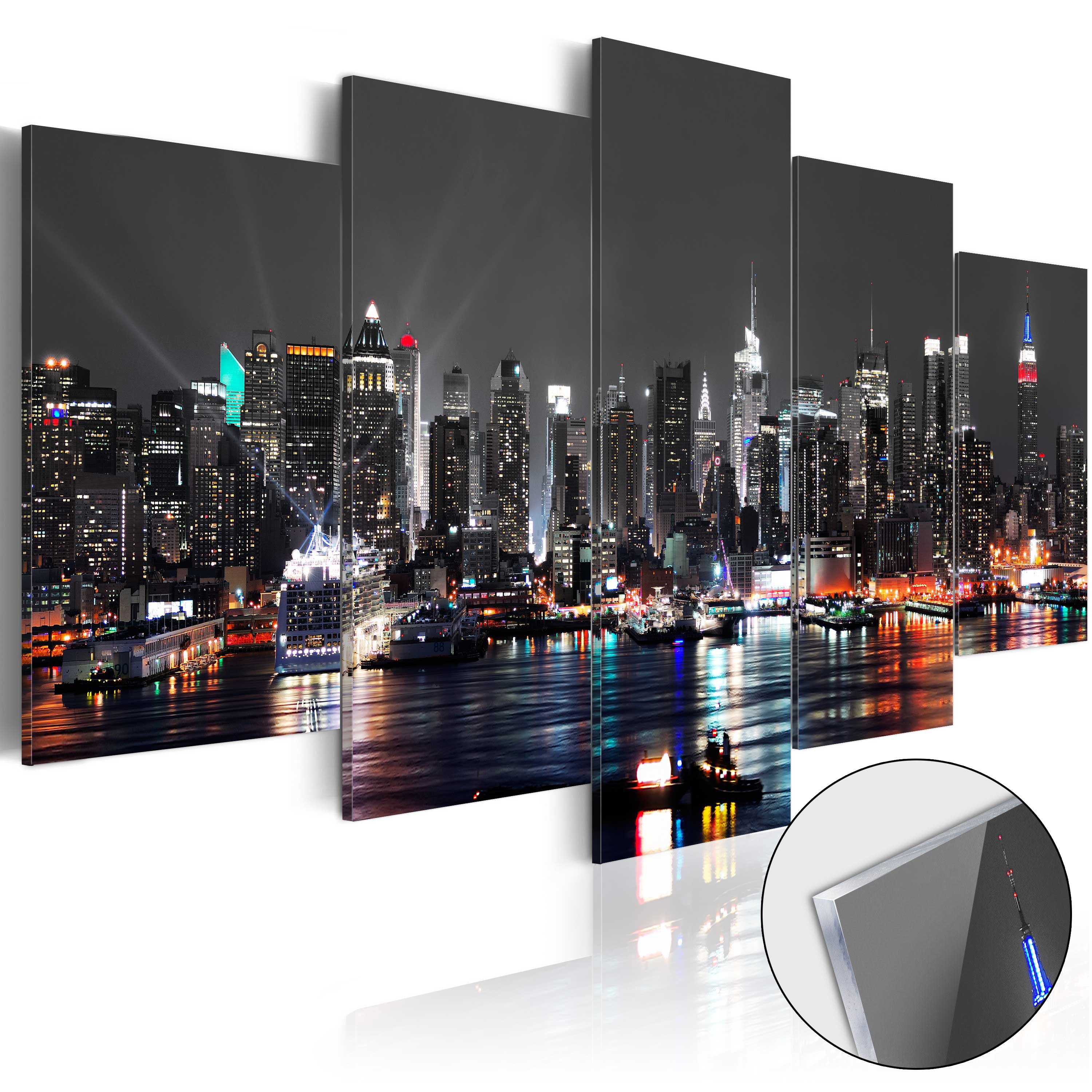 Manhattan River Panorama Grey Acrylic Prints