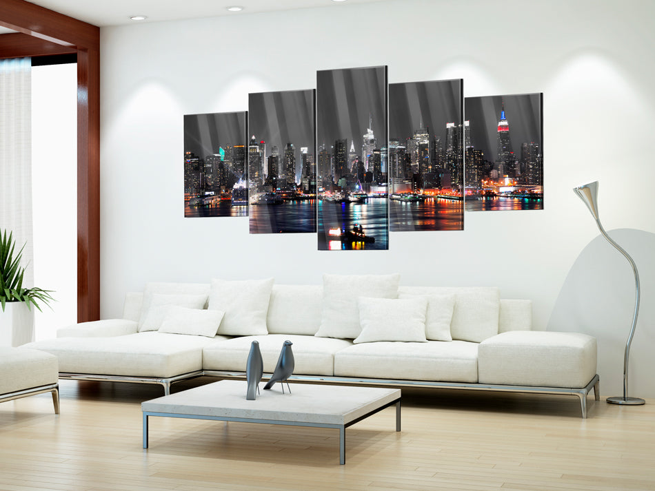 Manhattan River Panorama Grey Acrylic Prints