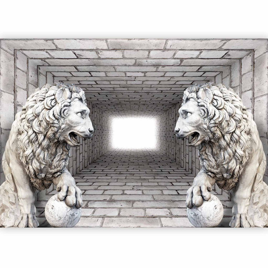 3D Stone Lion Corridor Wall Mural