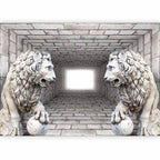 3D Stone Lion Corridor Wall Mural