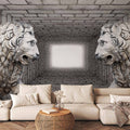3D Stone Lion Corridor Wall Mural