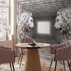 3D Stone Lion Corridor Wall Mural