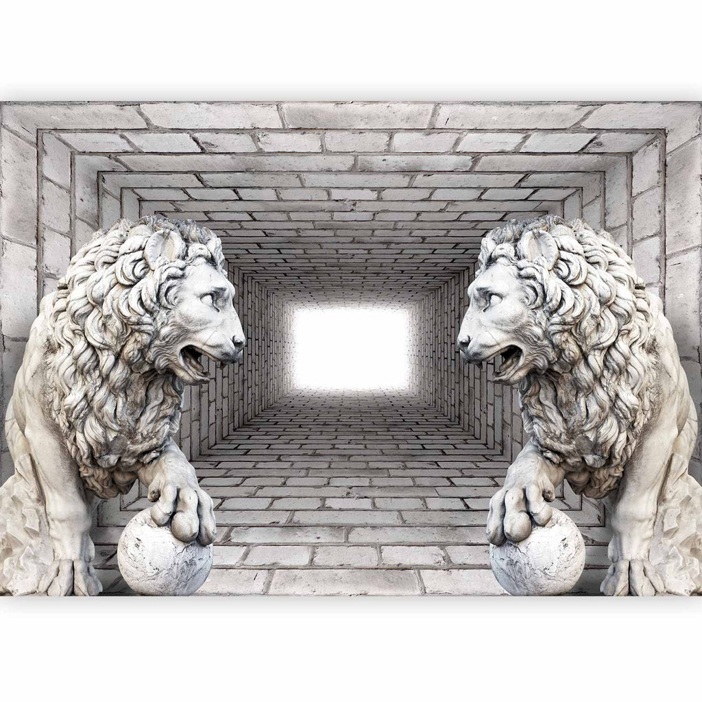 3D Stone Lion Corridor Wall Mural