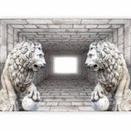 3D Stone Lion Corridor Wall Mural