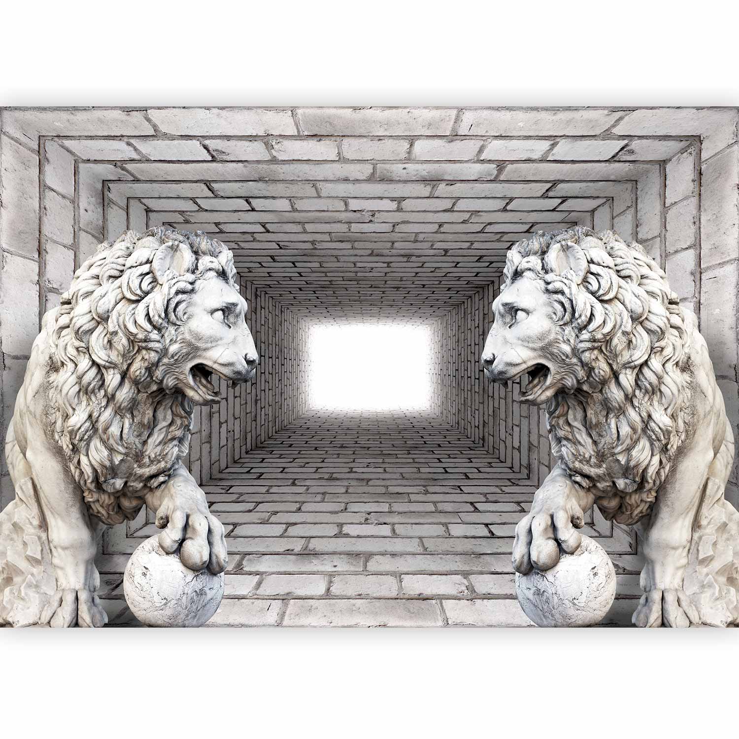 3D Stone Lion Corridor Wall Mural