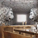 3D Stone Lion Corridor Wall Mural